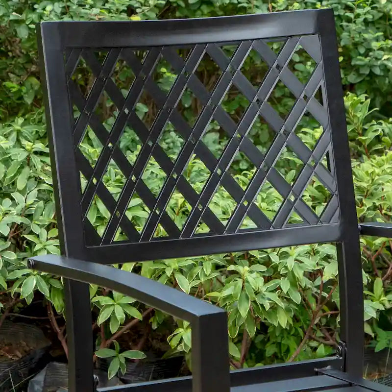 Black Metal Rectangular Dining Set - 6 Pieces with Swivel Chairs