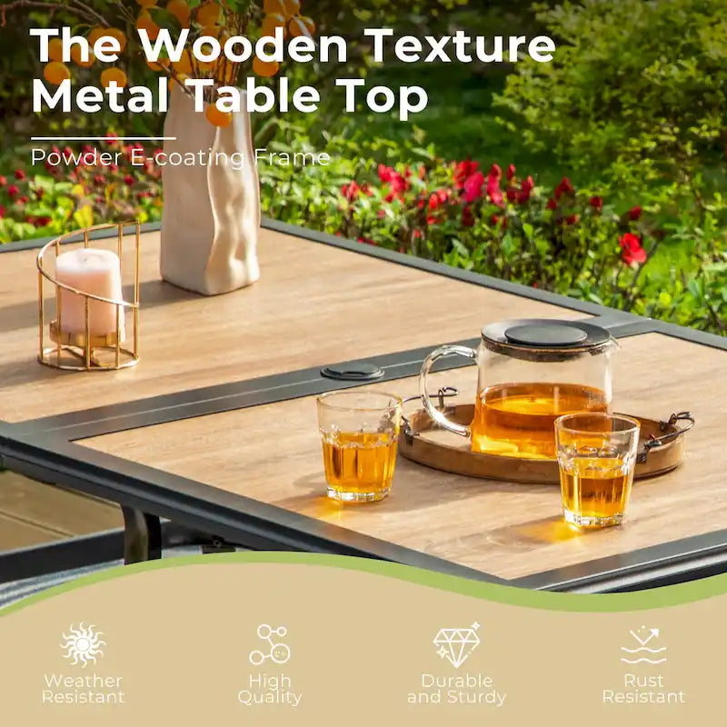 Black Metal Rectangular Dining Set - 6 Pieces with Swivel Chairs