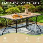 Black Metal Rectangular Dining Set - 6 Pieces with Swivel Chairs