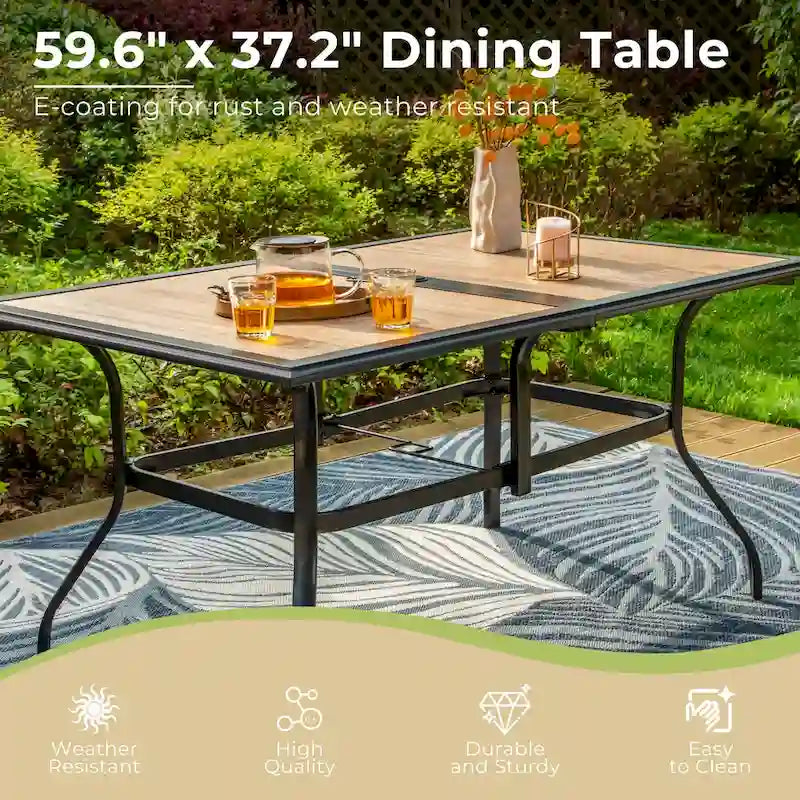 Black Metal Rectangular Dining Set - 6 Pieces with Swivel Chairs