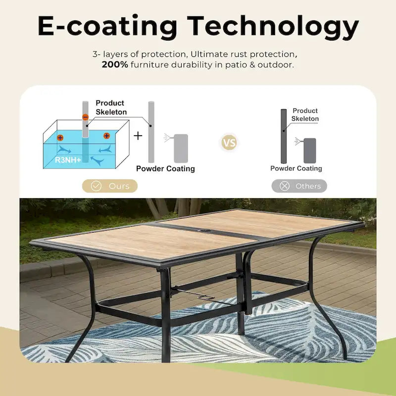 Black Metal Rectangular Dining Set - 6 Pieces with Swivel Chairs