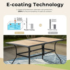 Black Metal Rectangular Dining Set - 6 Pieces with Swivel Chairs