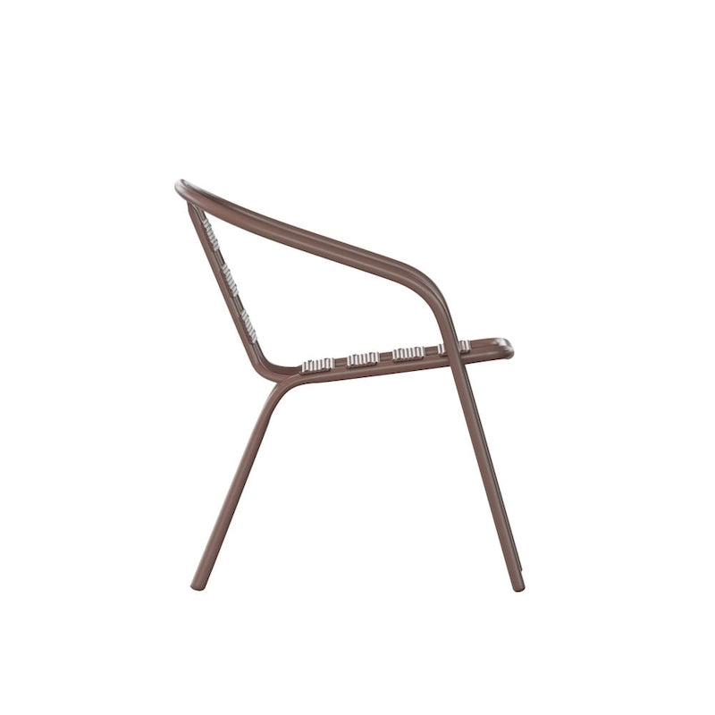 31.5  Square Glass Metal Table with 4 Metal Aluminum Slat Stack Chairs