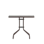 31.5  Square Glass Metal Table with 4 Metal Aluminum Slat Stack Chairs