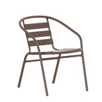 31.5  Square Glass Metal Table with 4 Metal Aluminum Slat Stack Chairs