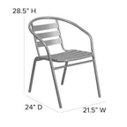 31.5  Square Glass Metal Table with 4 Metal Aluminum Slat Stack Chairs
