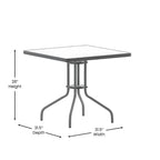 31.5  Square Glass Metal Table with 4 Metal Aluminum Slat Stack Chairs