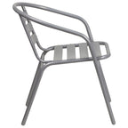 31.5  Square Glass Metal Table with 4 Metal Aluminum Slat Stack Chairs