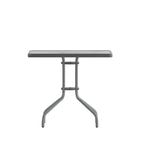 31.5  Square Glass Metal Table with 4 Metal Aluminum Slat Stack Chairs