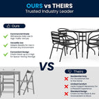 31.5  Square Glass Metal Table with 4 Metal Aluminum Slat Stack Chairs
