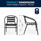 31.5  Square Glass Metal Table with 4 Metal Aluminum Slat Stack Chairs