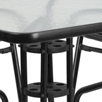 31.5  Square Glass Metal Table with 4 Metal Aluminum Slat Stack Chairs