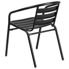 31.5  Square Glass Metal Table with 4 Metal Aluminum Slat Stack Chairs