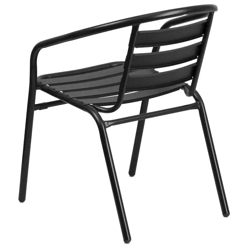 31.5  Square Glass Metal Table with 4 Metal Aluminum Slat Stack Chairs