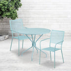 35-inch Round Steel 3-piece Patio Table Set with Square Back Chairs