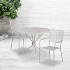35-inch Round Steel 3-piece Patio Table Set with Square Back Chairs