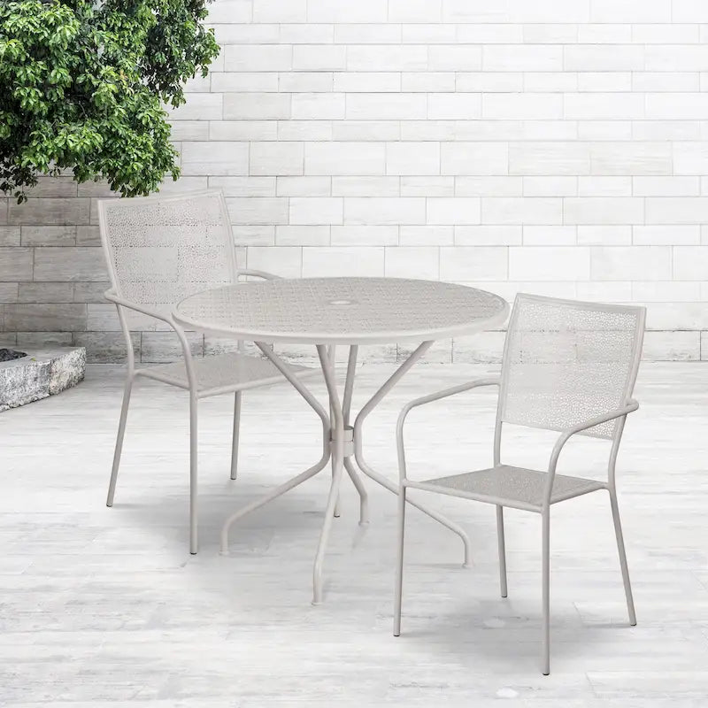 35-inch Round Steel 3-piece Patio Table Set with Square Back Chairs