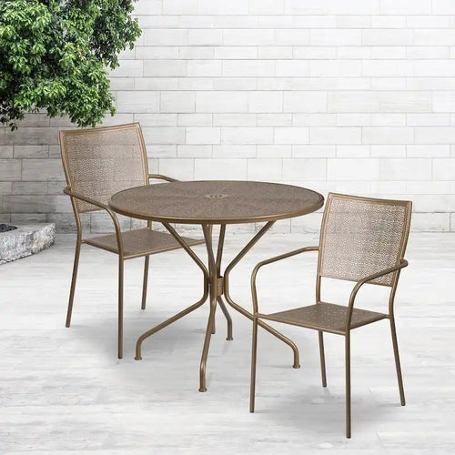 35-inch Round Steel 3-piece Patio Table Set with Square Back Chairs
