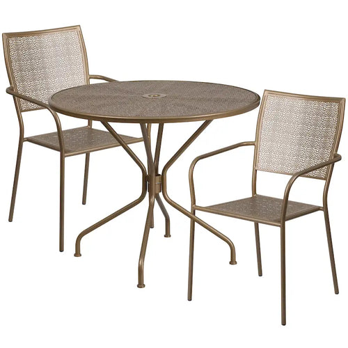 35-inch Round Steel 3-piece Patio Table Set with Square Back Chairs