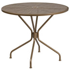 35-inch Round Steel 3-piece Patio Table Set with Square Back Chairs