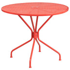 35-inch Round Steel 3-piece Patio Table Set with Square Back Chairs