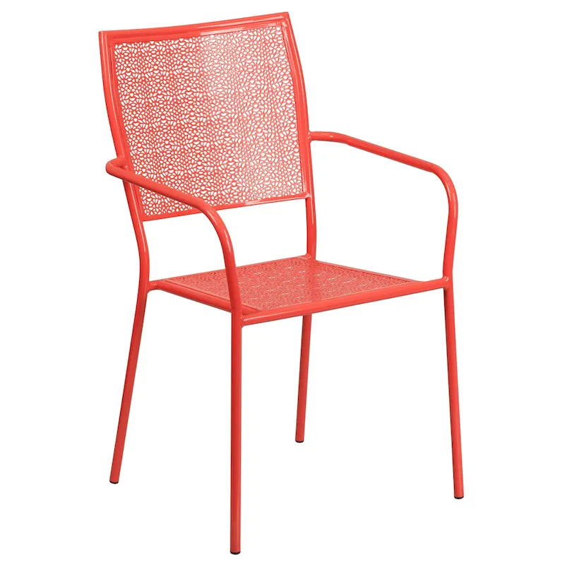 35-inch Round Steel 3-piece Patio Table Set with Square Back Chairs