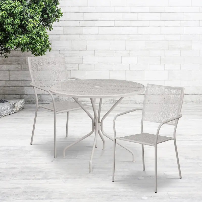 35-inch Round Steel 3-piece Patio Table Set with Square Back Chairs