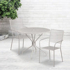 35-inch Round Steel 3-piece Patio Table Set with Square Back Chairs