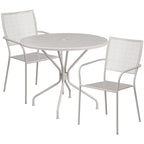 35-inch Round Steel 3-piece Patio Table Set with Square Back Chairs