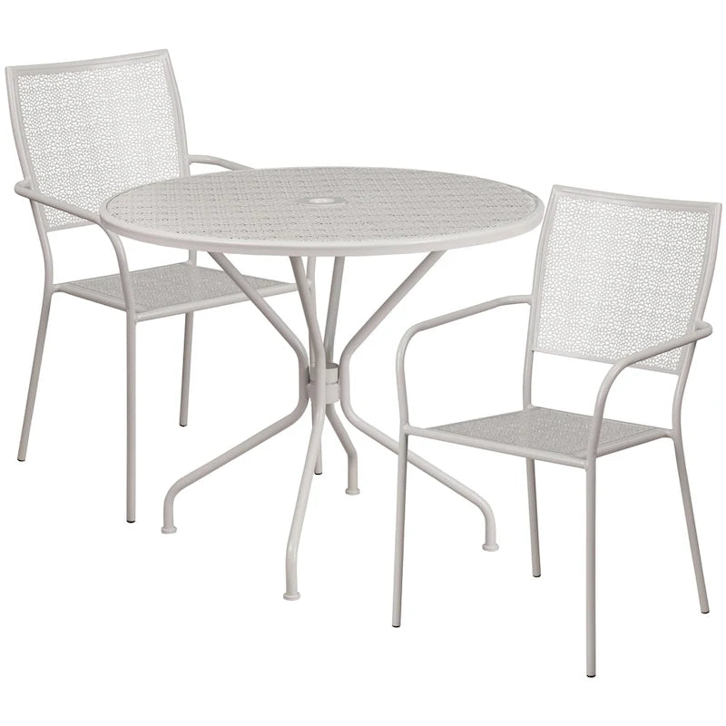 35-inch Round Steel 3-piece Patio Table Set with Square Back Chairs