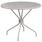 35-inch Round Steel 3-piece Patio Table Set with Square Back Chairs