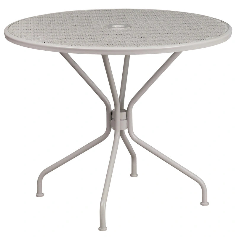 35-inch Round Steel 3-piece Patio Table Set with Square Back Chairs