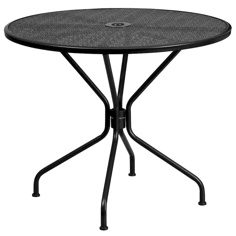 35-inch Round Steel 3-piece Patio Table Set with Square Back Chairs