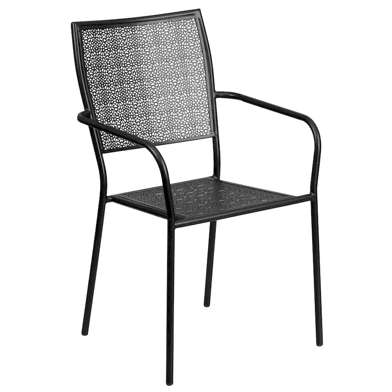35-inch Round Steel 3-piece Patio Table Set with Square Back Chairs