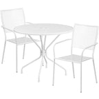 35-inch Round Steel 3-piece Patio Table Set with Square Back Chairs