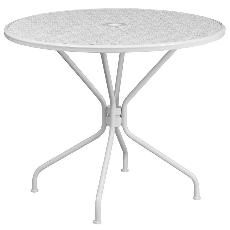 35-inch Round Steel 3-piece Patio Table Set with Square Back Chairs
