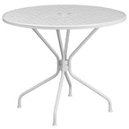 35-inch Round Steel 3-piece Patio Table Set with Square Back Chairs