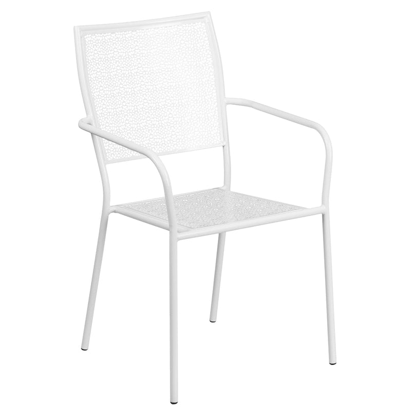 35-inch Round Steel 3-piece Patio Table Set with Square Back Chairs