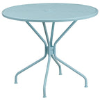 35-inch Round Steel 3-piece Patio Table Set with Square Back Chairs