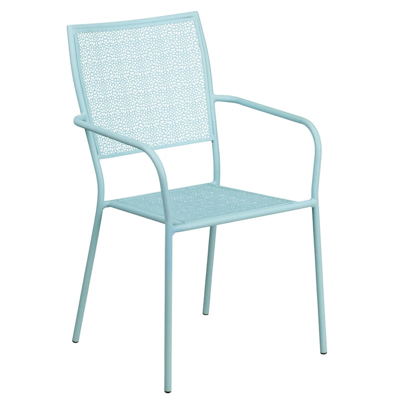 35-inch Round Steel 3-piece Patio Table Set with Square Back Chairs