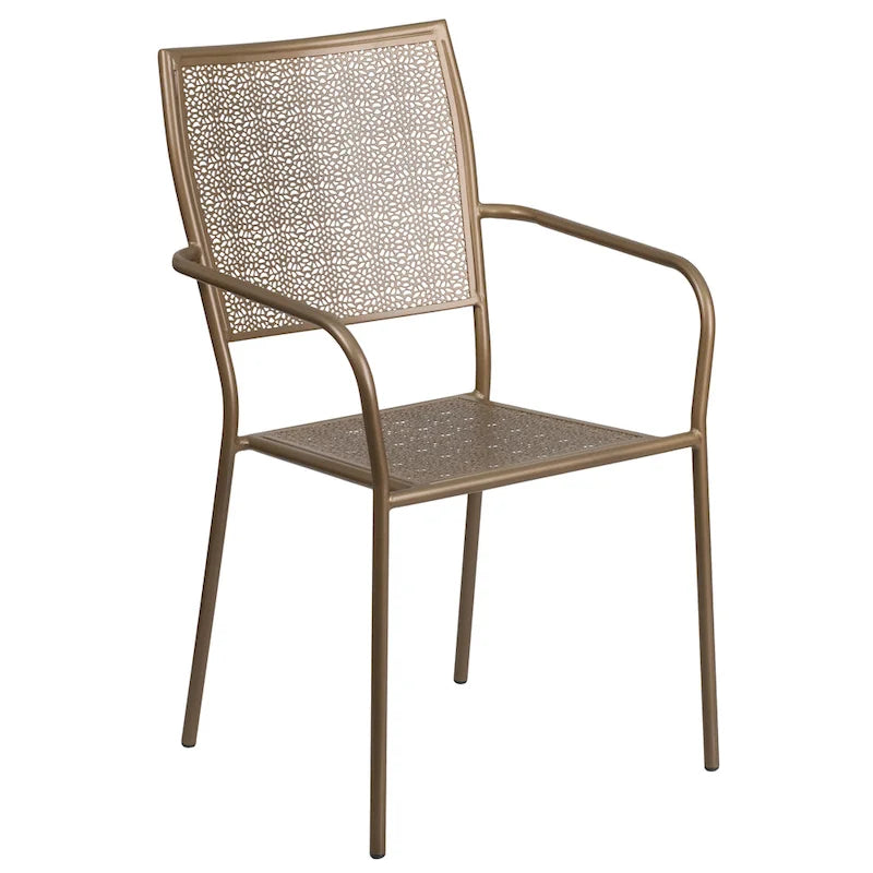35-inch Round Steel 3-piece Patio Table Set with Square Back Chairs