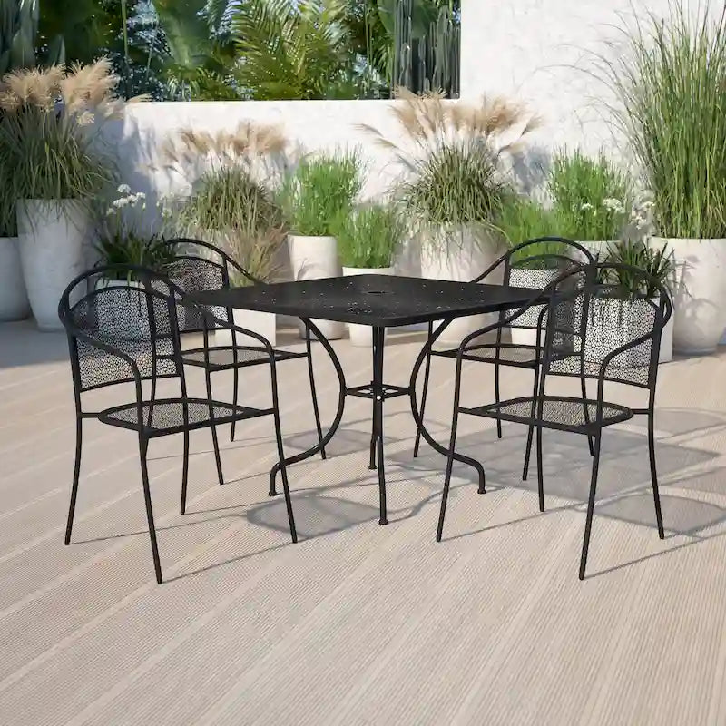 35.5-inch Square 5-piece Indoor/ Outdoor Steel Dining Set