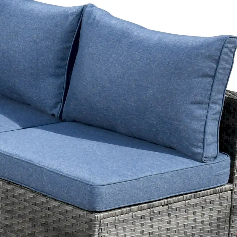 8-Piece Grey Wicker Outdoor Sectional Sofa with Fire Pit Table