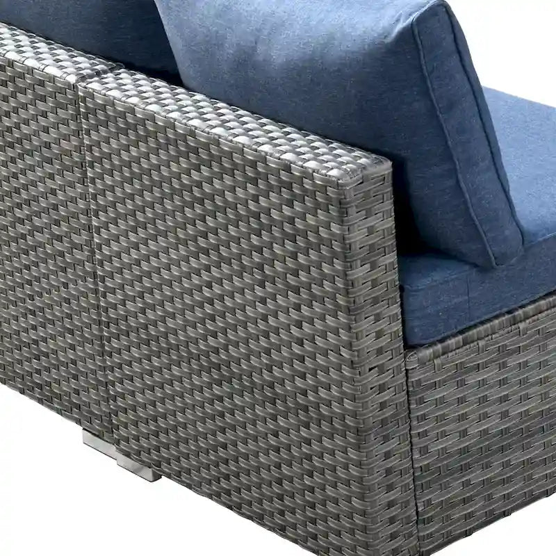 8-Piece Grey Wicker Outdoor Sectional Sofa with Fire Pit Table