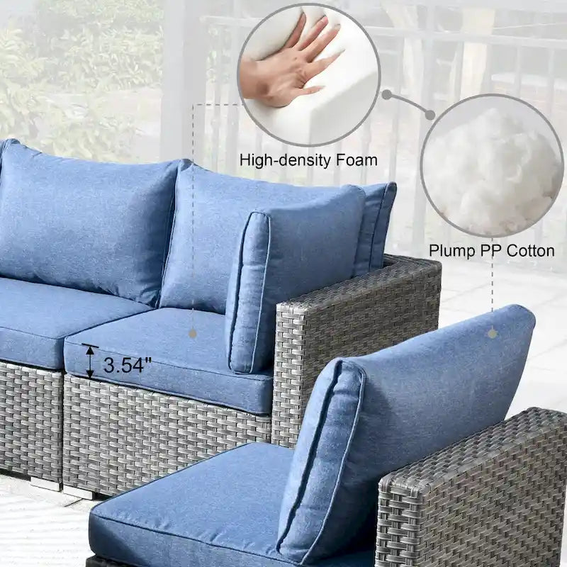 8-Piece Grey Wicker Outdoor Sectional Sofa with Fire Pit Table