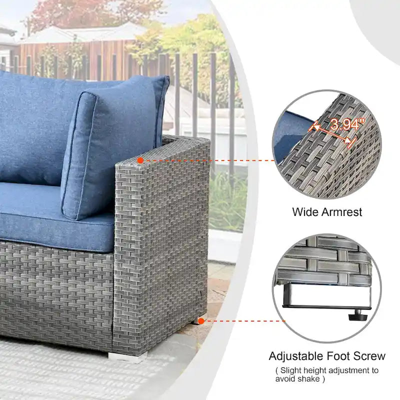 8-Piece Grey Wicker Outdoor Sectional Sofa with Fire Pit Table
