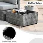 8-Piece Grey Wicker Outdoor Sectional Sofa with Fire Pit Table