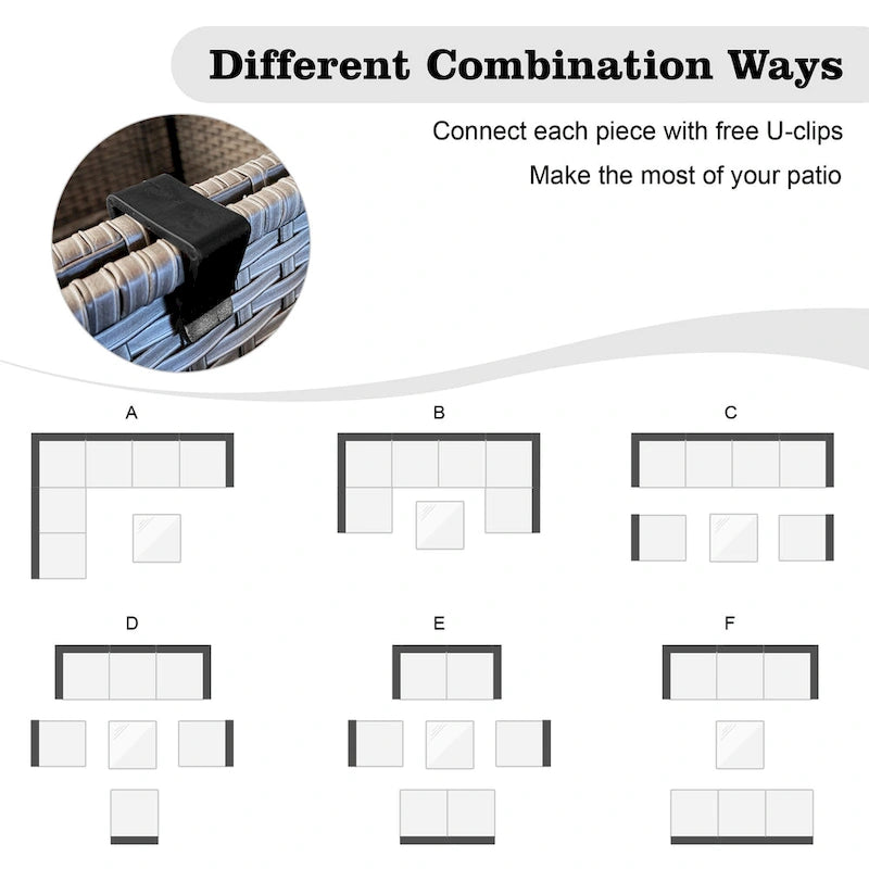 8-Piece Grey Wicker Outdoor Sectional Sofa with Fire Pit Table