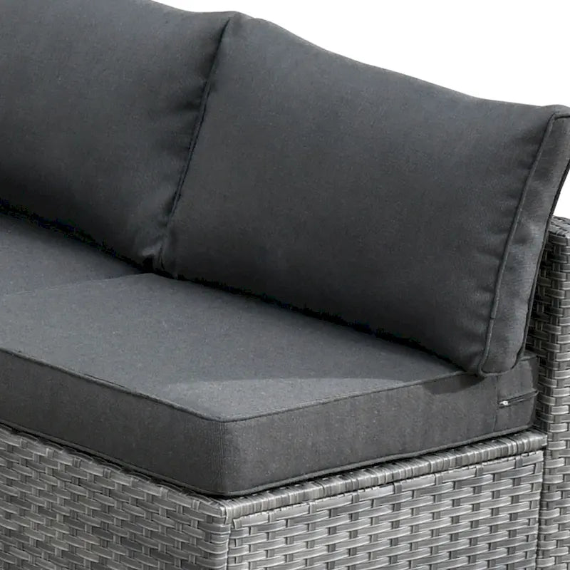 8-Piece Grey Wicker Outdoor Sectional Sofa with Fire Pit Table