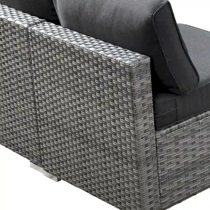 8-Piece Grey Wicker Outdoor Sectional Sofa with Fire Pit Table